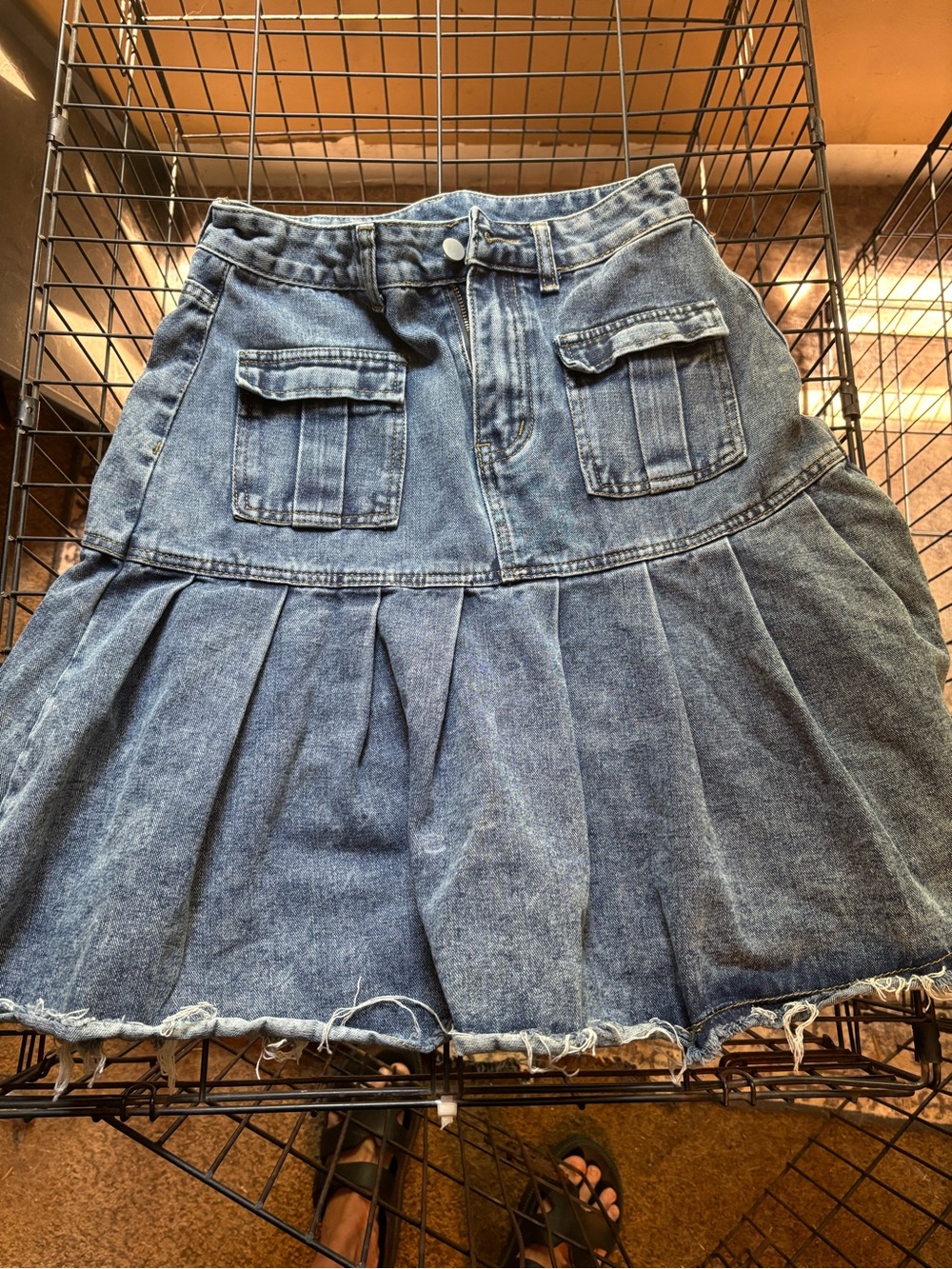 ROMWE Blue Denim Midi Skirt with Front Pockets